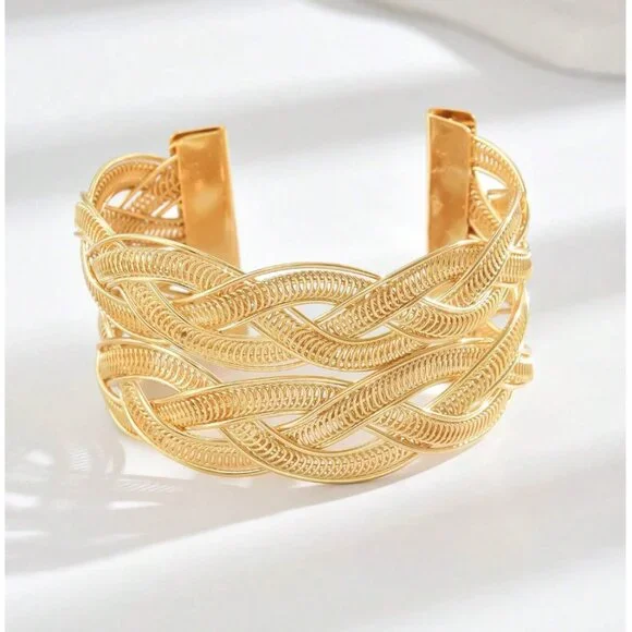 Gold Coil Braided Open Cuff Bracelet - Picture 3 of 4